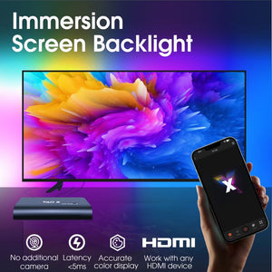 Immersion TV LED Backlights - LED Strip Lights with HDMI Sync Box, RGBIC TV Lighting with Music Sync for 55-65 inch TVs PC